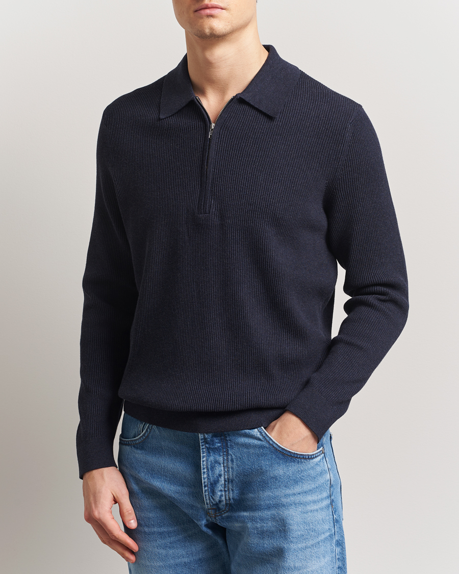 NN07 Hansie Ribbed Knitted Half Zip Navy Melange