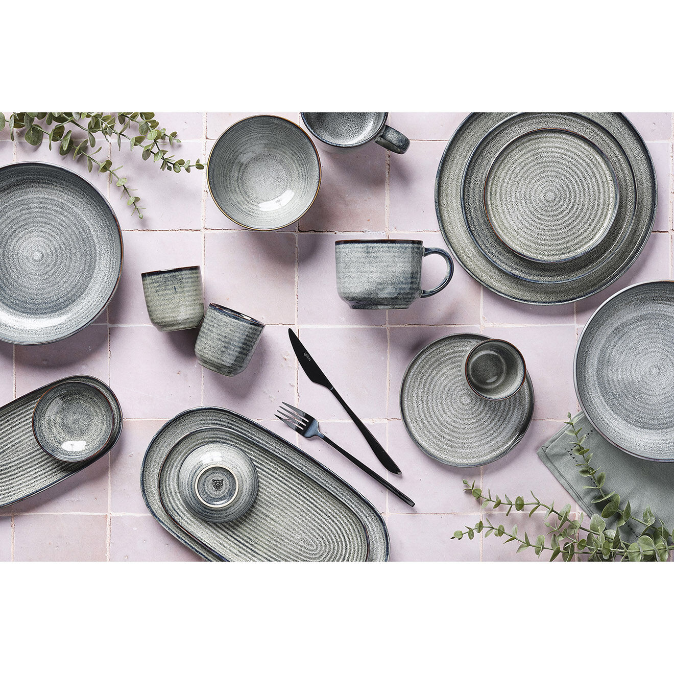Bjorn 6 Assiettes en Grès dessert Zen gris/bleu - D.22 cm
