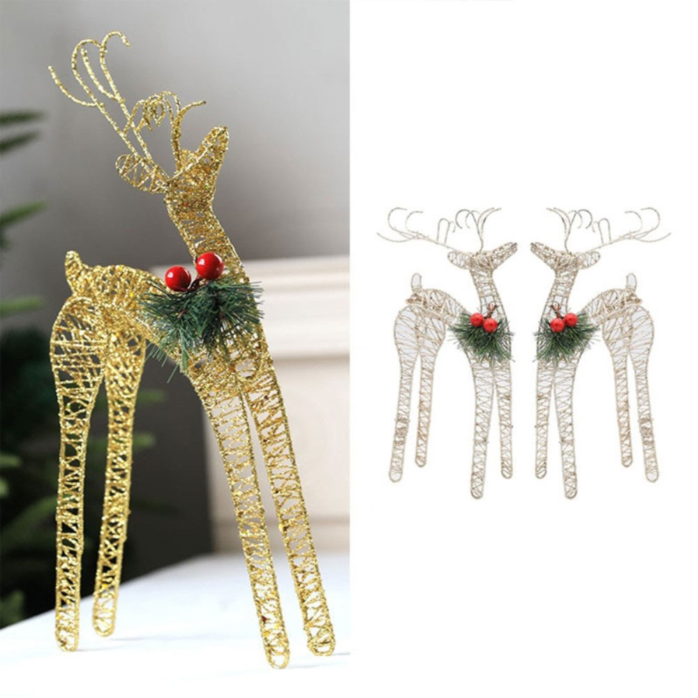 (2er Set) Elch Deko Aufsteller Glitzer Weihnachts Tischdekoration - Gold