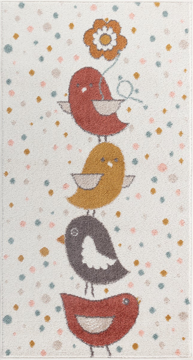 Kinderkleed, vogelmotief, geel/blauw/bruin, 80x150 cm, PIOUPIOU