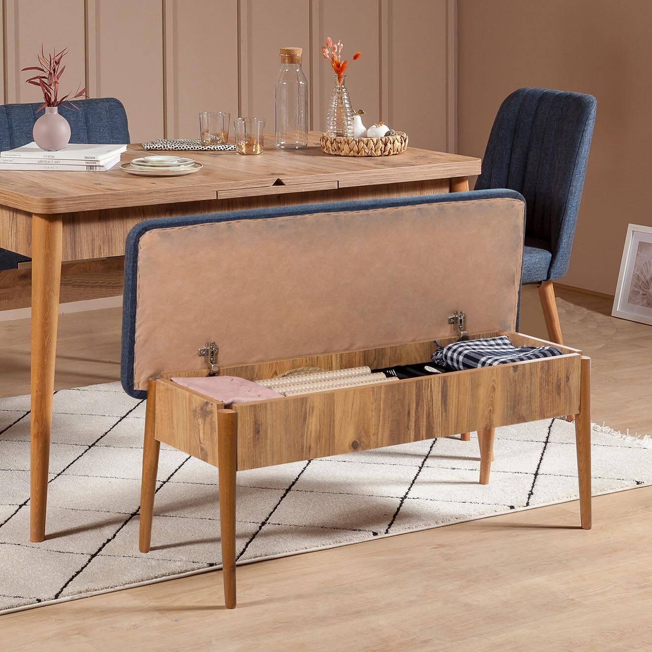Homitis Ensemble Table + 2 Chaises + 2 Bancs Vina 1048 beige/bleu foncé