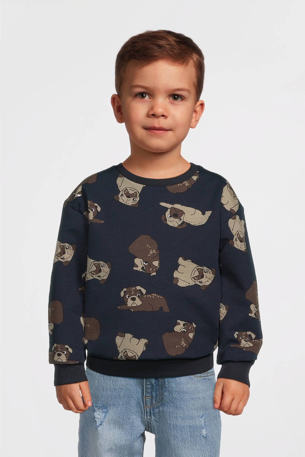 NAME IT sweater NMMRASMUS met all over print donkerblauw