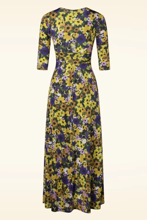 Vintage Chic for Topvintage Vivian flower maxi jurk in paars en geel