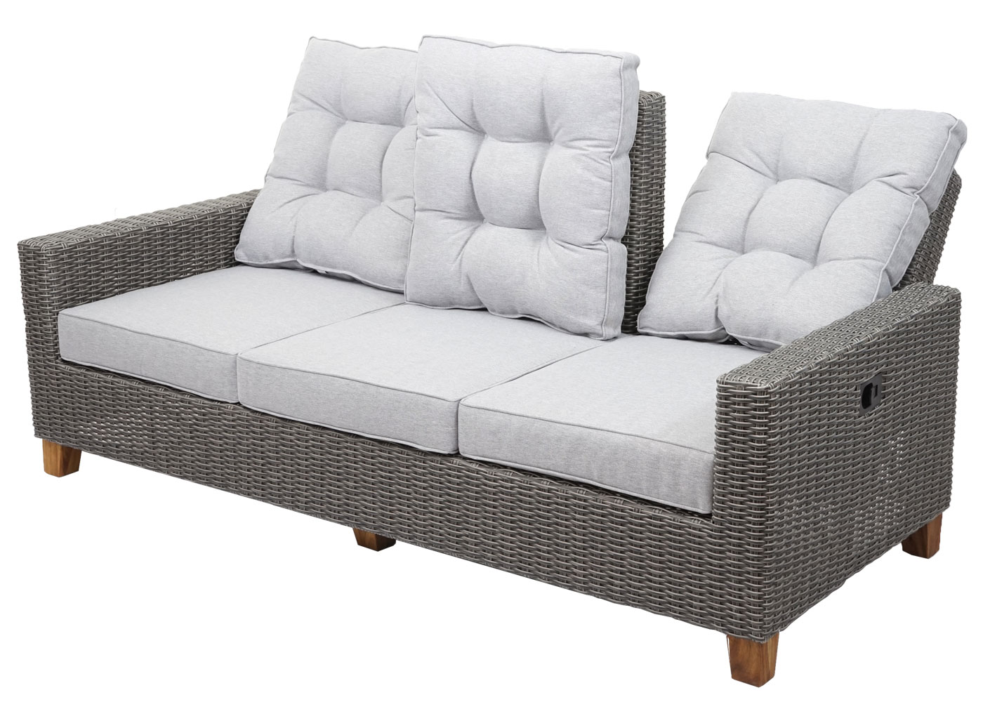 Gartengarnitur MCW-G28, Sitzgruppe Lounge-Set, Akazie Holz halbrundes Rattan verstellbar MVG ~ grau, Kissen hellgrau