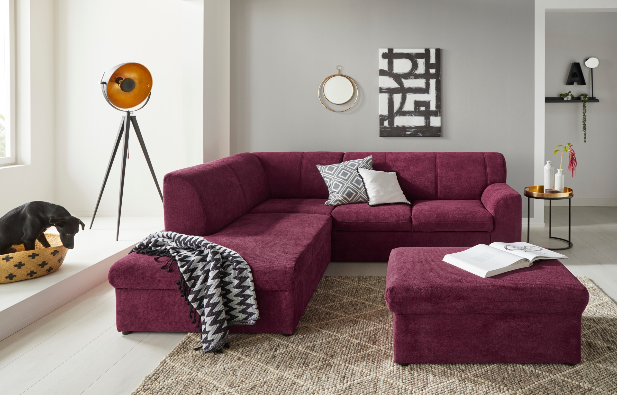 DOMO collection Hocker »Topper« mit Wellenunterfederung, auf Kunststoffgleitern