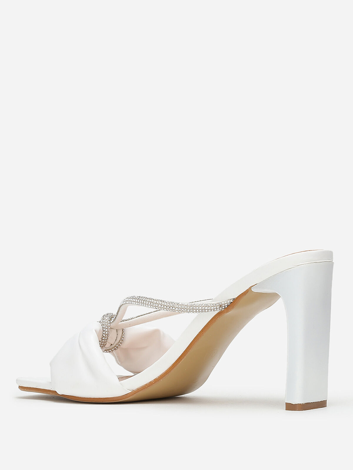 Mules carrées en simili à strass- Blanc