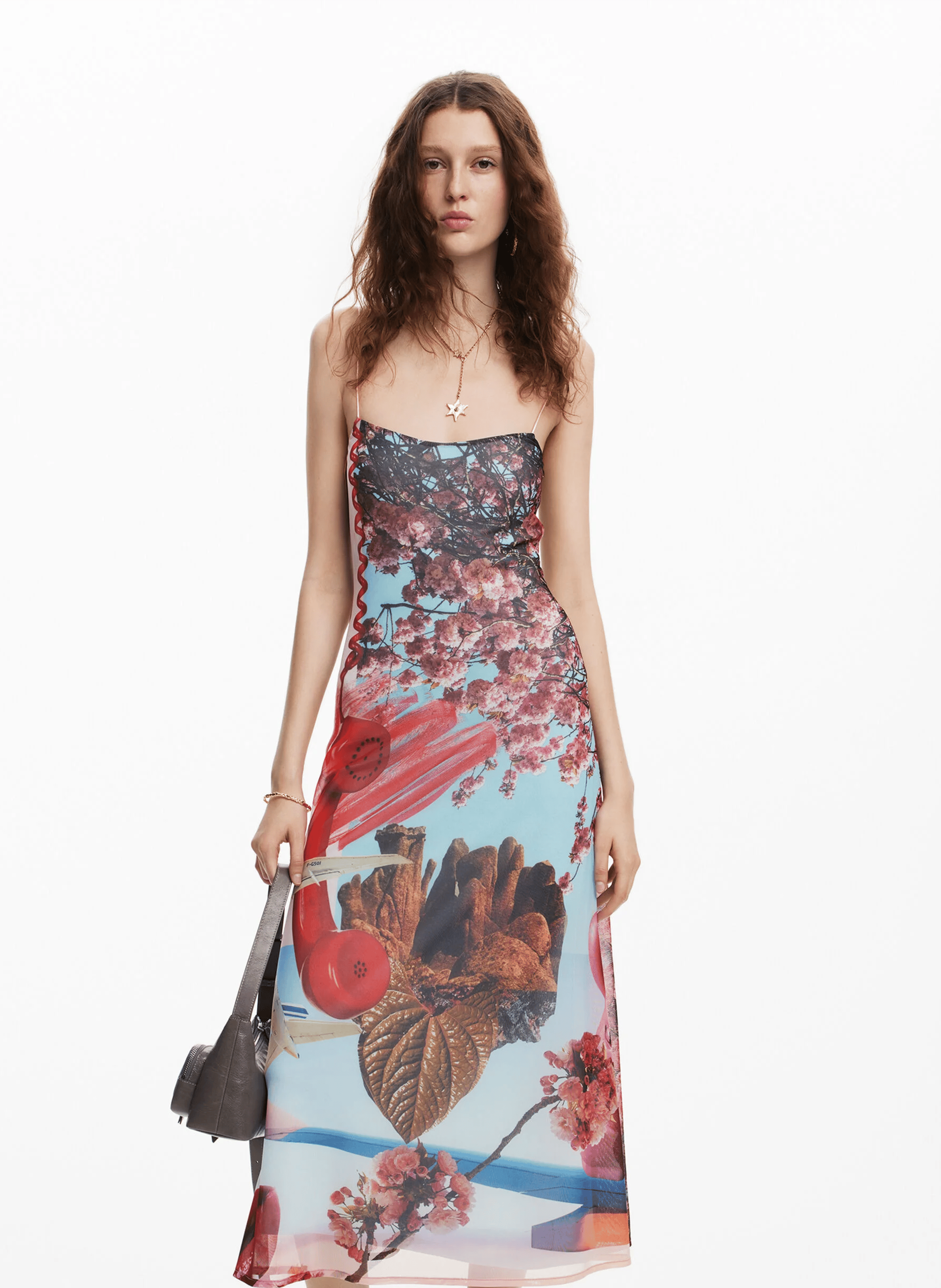 Robe midi à bretelles imprimée| Multicolore