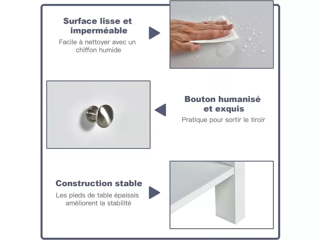 Table de Chevet à 2 Niveaux Style Moderne Simple 48 x 40 x 58 CM Blanc