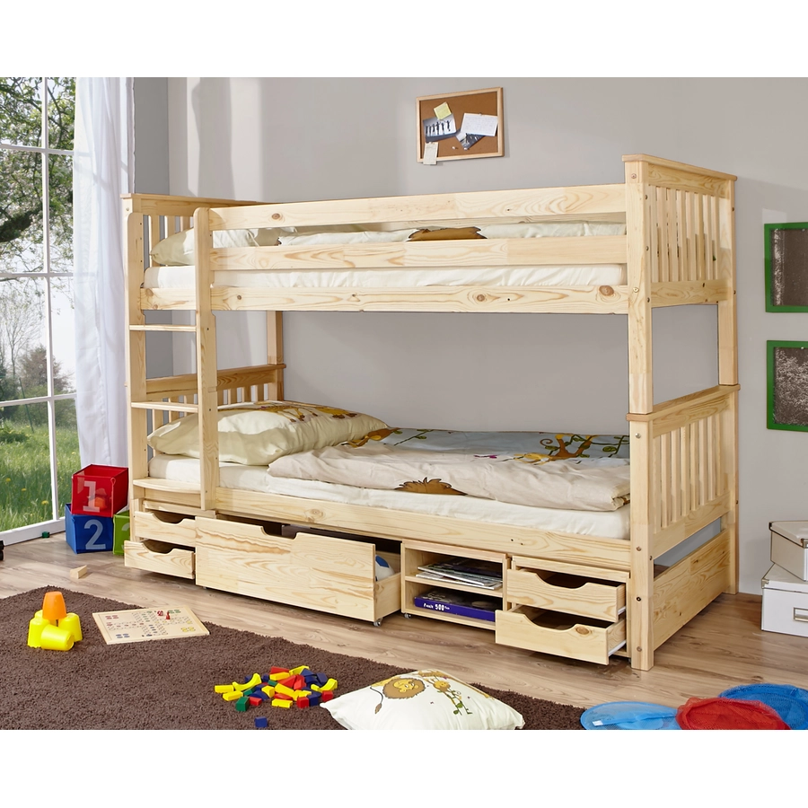 TiCAA Etagenbett Sammy natur mit 4 Funktionsschubladen