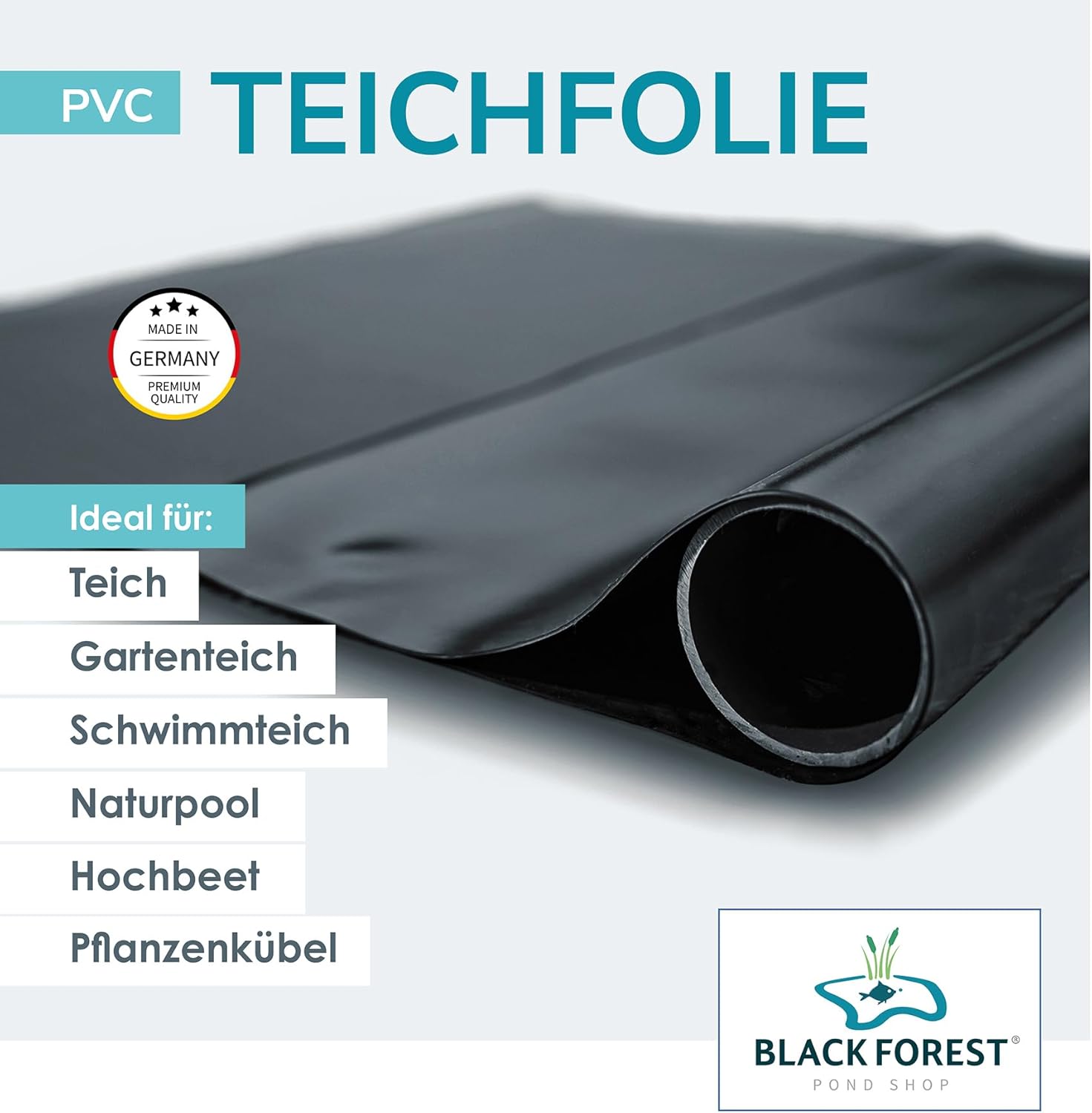 Schwarze PVC Teichfolie 1,50 mm 4 x 5 m für Schwimmteich Gartenteich Badeteich - Made in Germany 4x5m