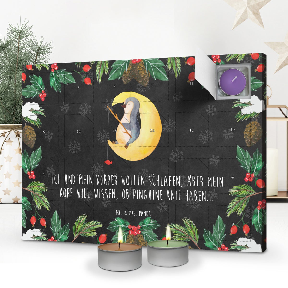 Mr. & Mrs. Panda Geurkaars Adventskalender Pinguïn Maan - Zwart