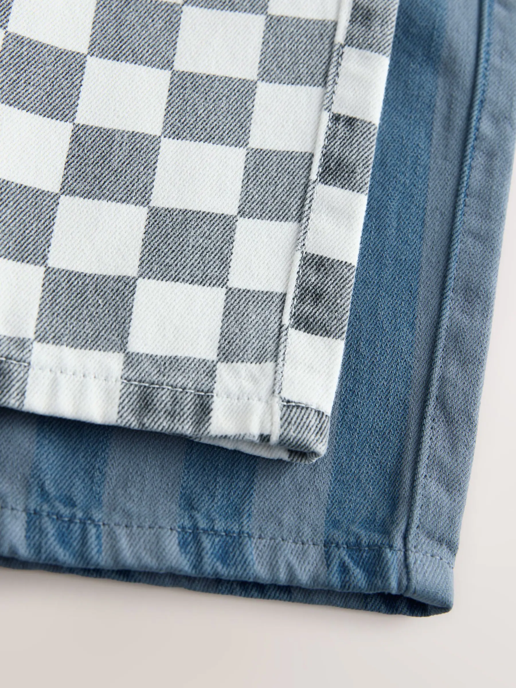Dambordmotief/Blauwe Strepen - Set van 2 wijde broeken met elastische taille (3mnd-7jr)