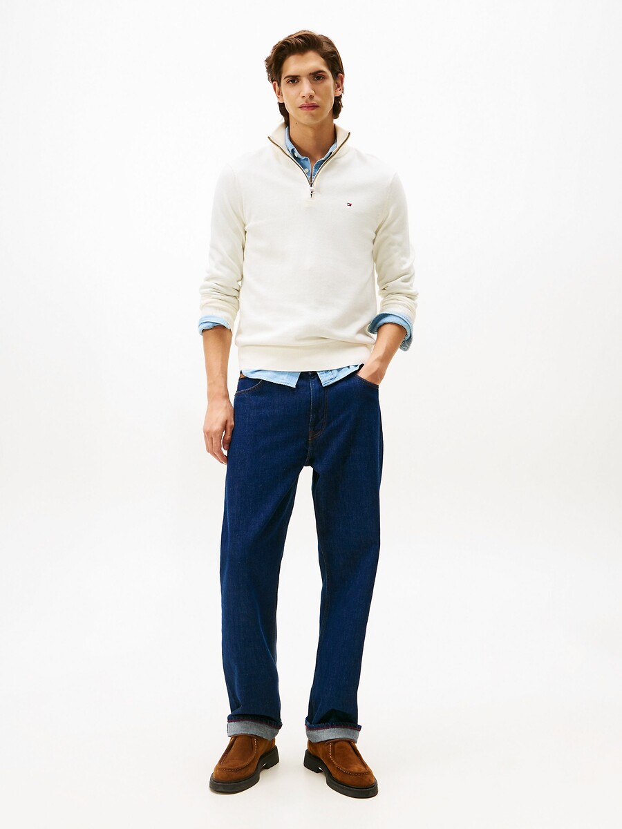 Suéter TOMMY HILFIGER com gola alta e fechamento em zíper, em algodão e cashmere.