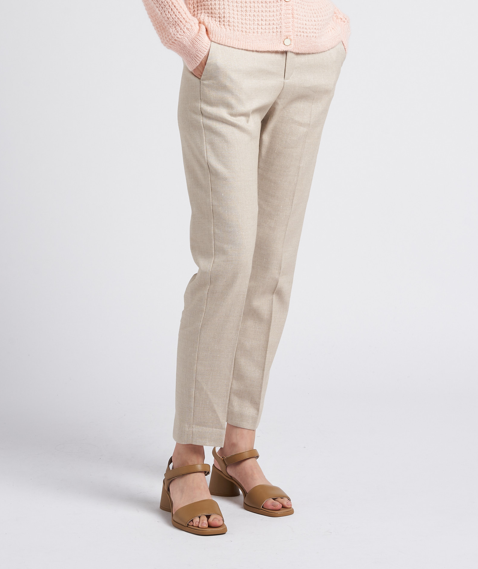 Pantalon chino taille haute avec fils métallisés | Beige