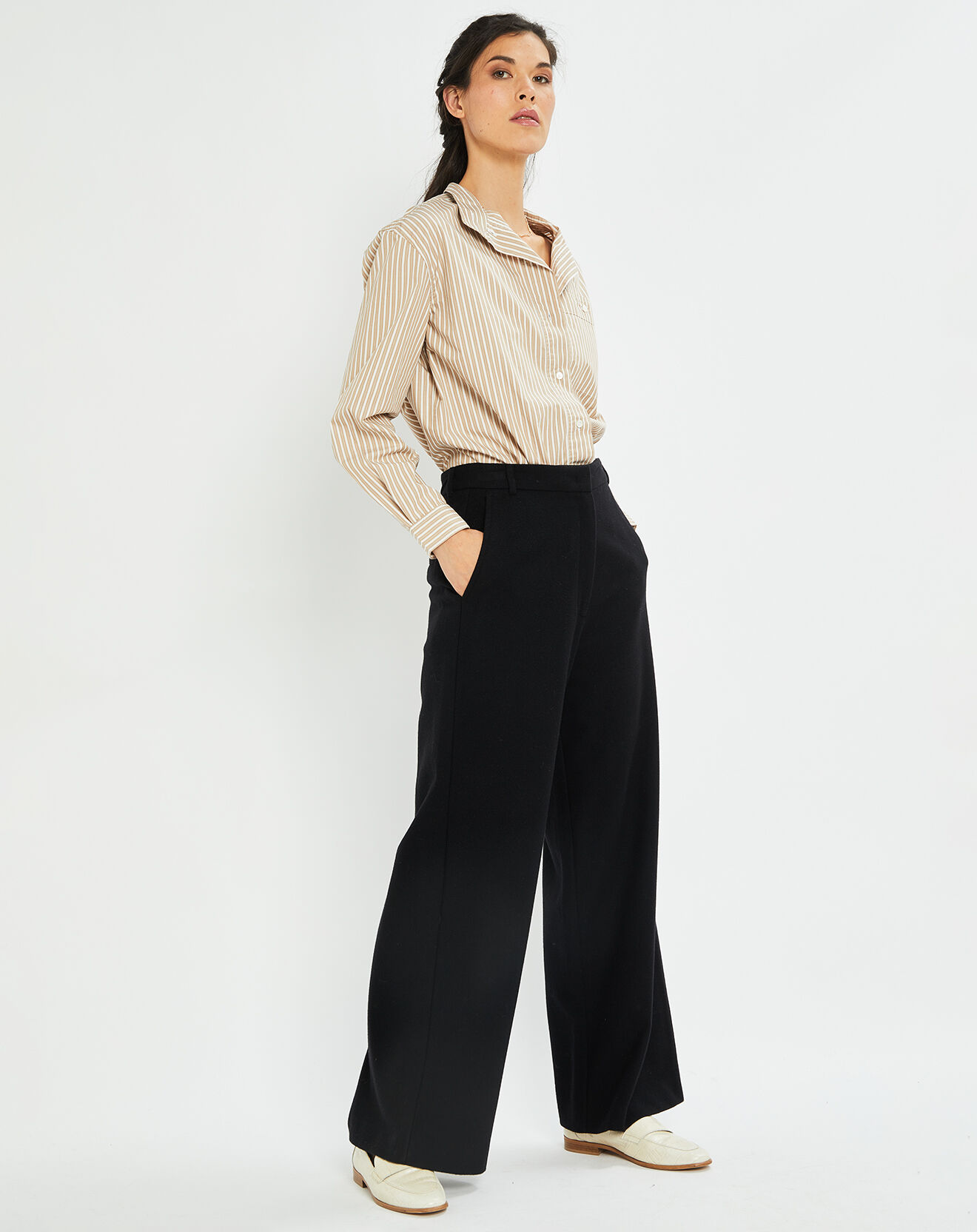 Marc O'Polo Pantalon large en Laine mélangée noir