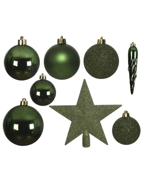 Decoris Kerstboomdecoratie - Kerstboomversiering - Ø8 cm Groen 33 33-Delig