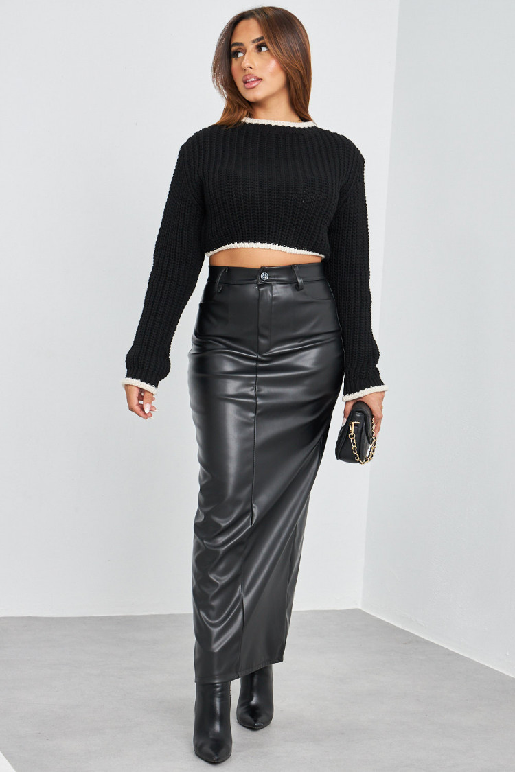 Pull court noir en maille bicolore