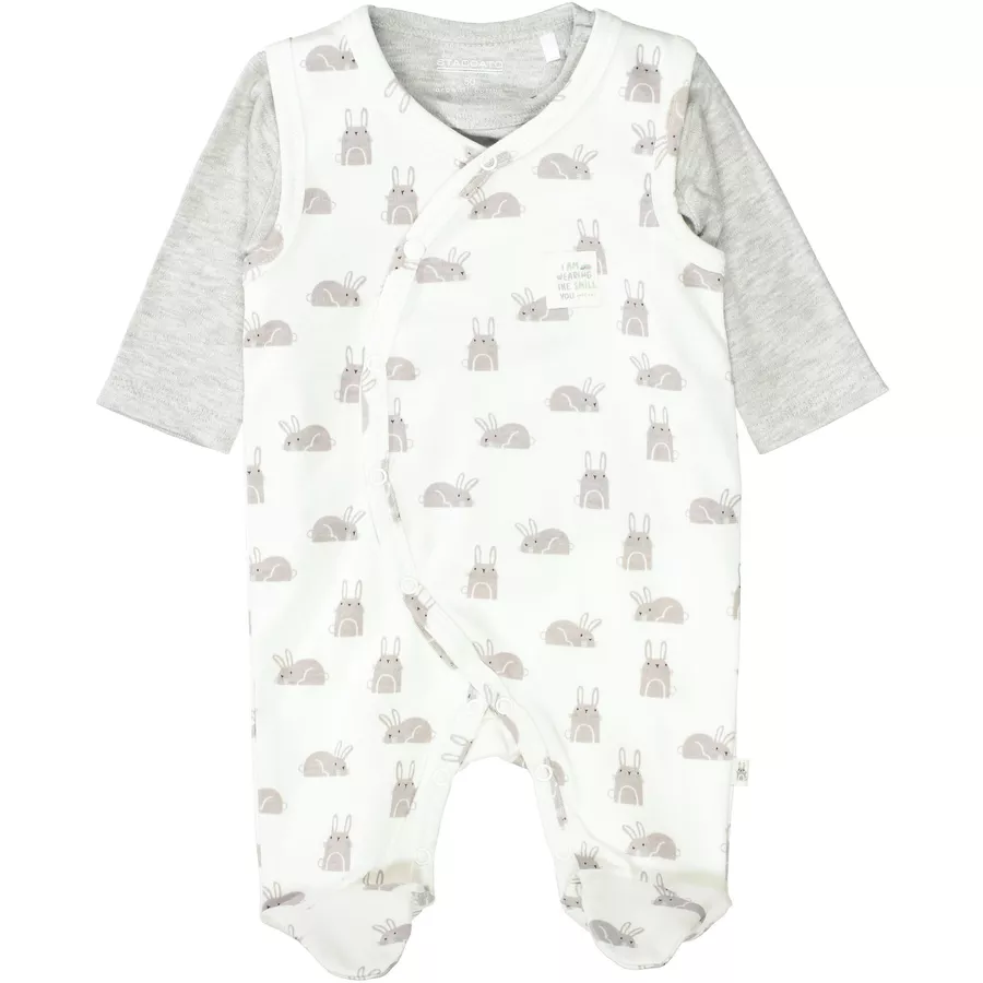 Staccato Strampler+Shirt cream white gemustert