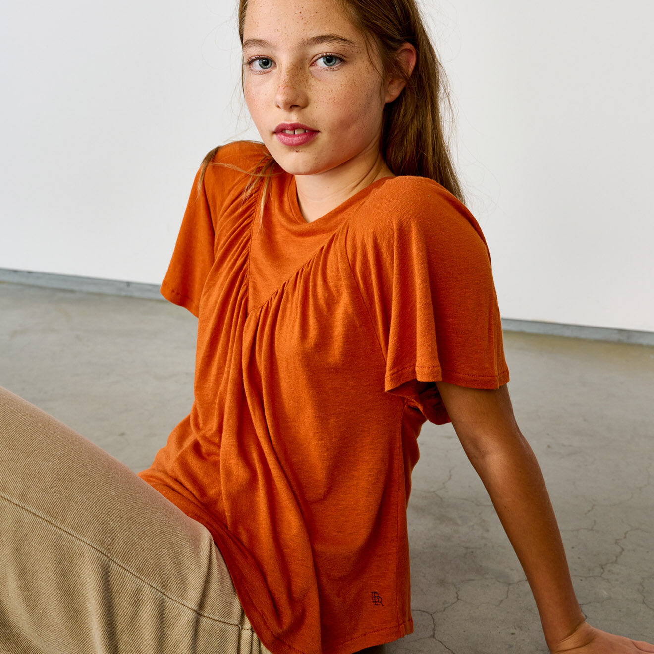 Bellerose T-Shirt en Lin mélangé Varta orange rouille