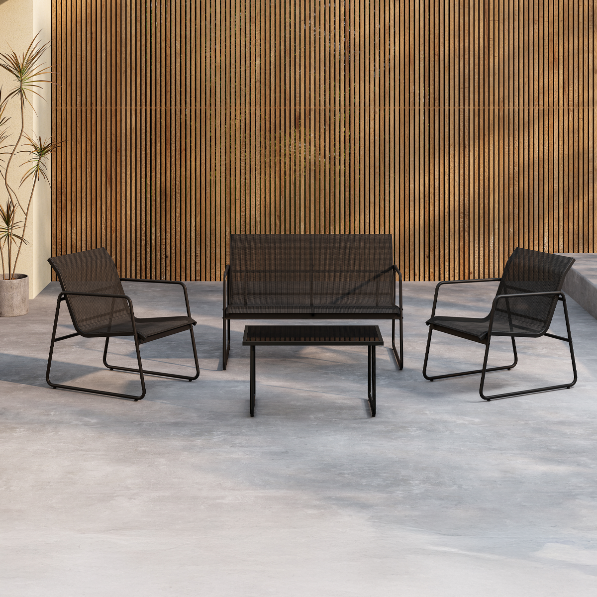 Tuin loungeset Vidar 4 delig Zwart
