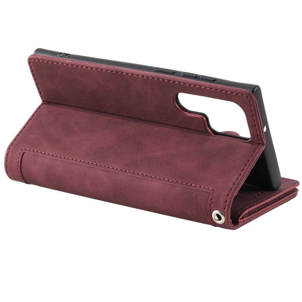 Samsung Galaxy S23 Ultra 5G Leder Tasche Flip Cover mit Reissverschluss - Dunkelrot