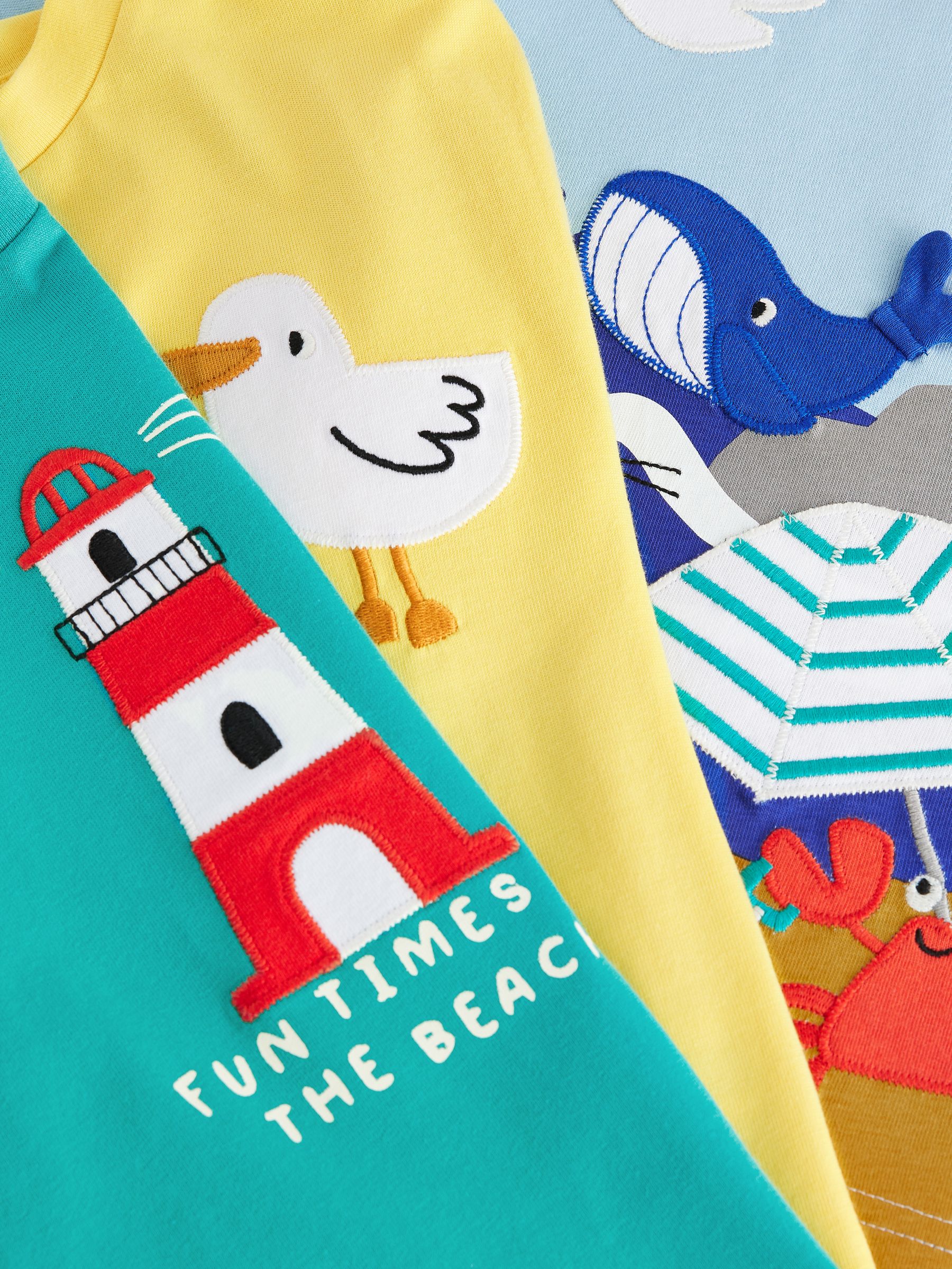 Blauw/gele strand - Verpakking van 3 T-shirts met korte mouwen en applicatie (3mnd-7jaar)