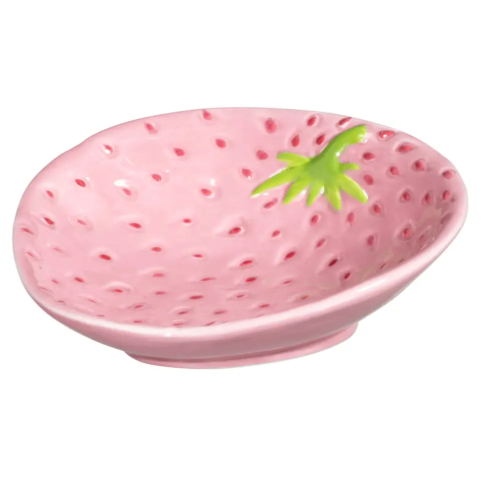 Bordje Aardbei - roze - aardewerk - 5,5x13,5x14 cm