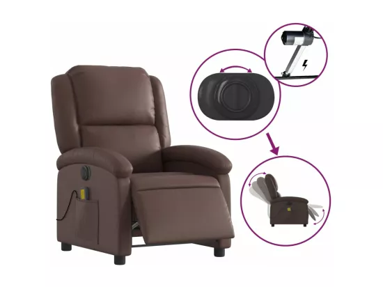 Fauteuil massant inclinable électrique marron similicuir