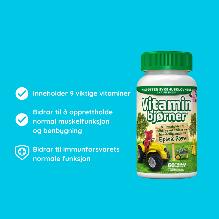 Vitaminbjørner tyggetabletter eple- og pæresmak 60stk