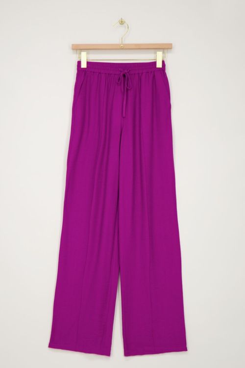 Paarse wide leg broek met pintuck en elastiek