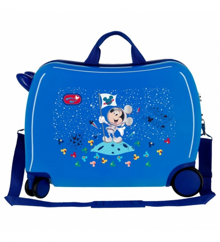 Mala infantil Disney Mickey na Lua com 2 rodas multidirecionais, azul - 38x50x20cm -