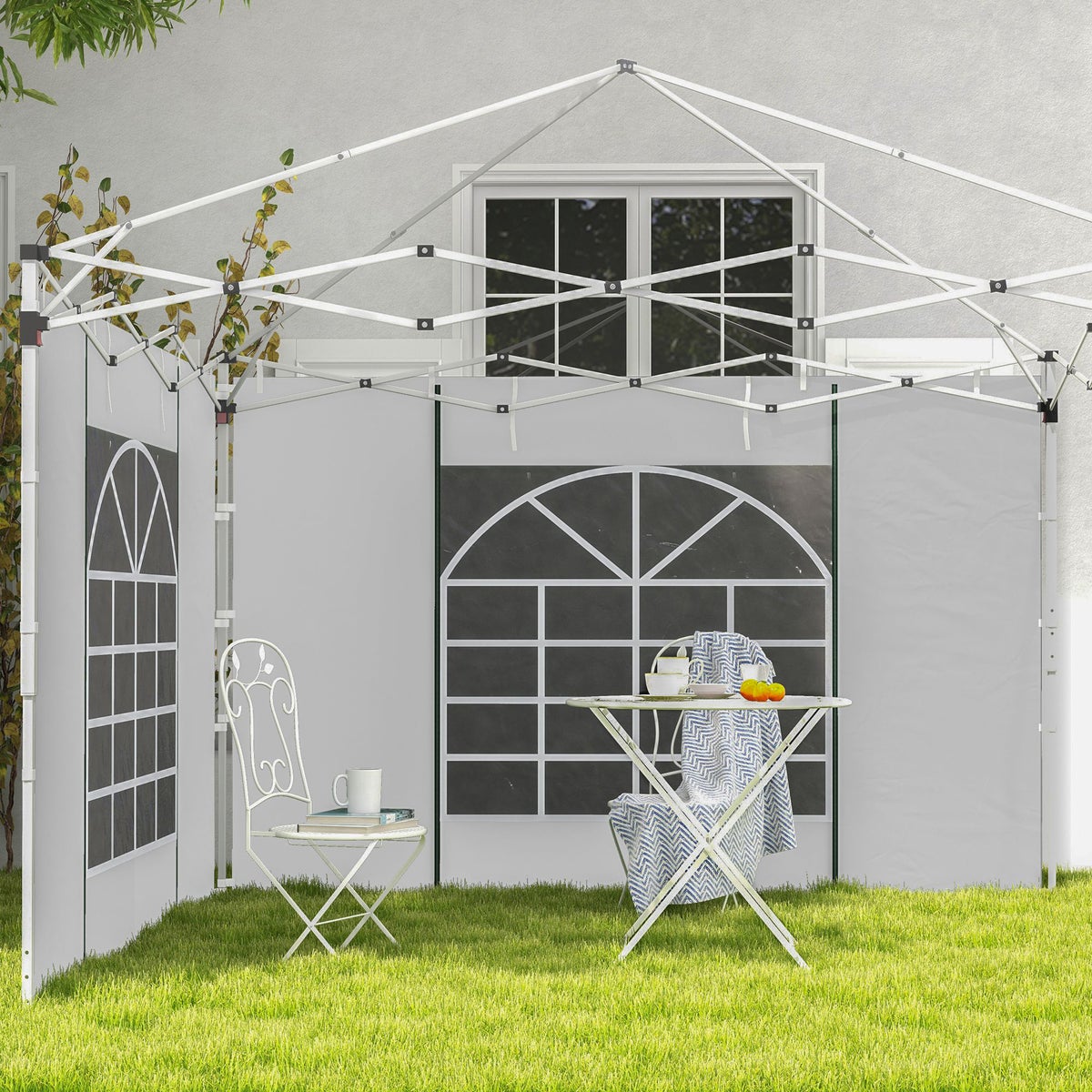 Outsunny 2 zijpanelen/zijwanden voor 3 x 3 / 3 x 6 m paviljoen, 295 cm x 195 cm, Oxford, wit