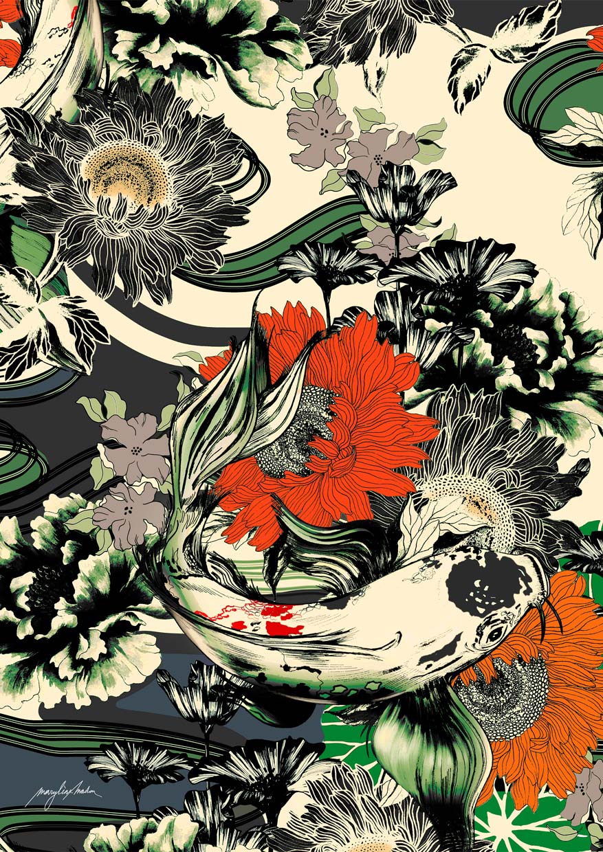 Koi-Teich Japan Kimono von Marylène Madou