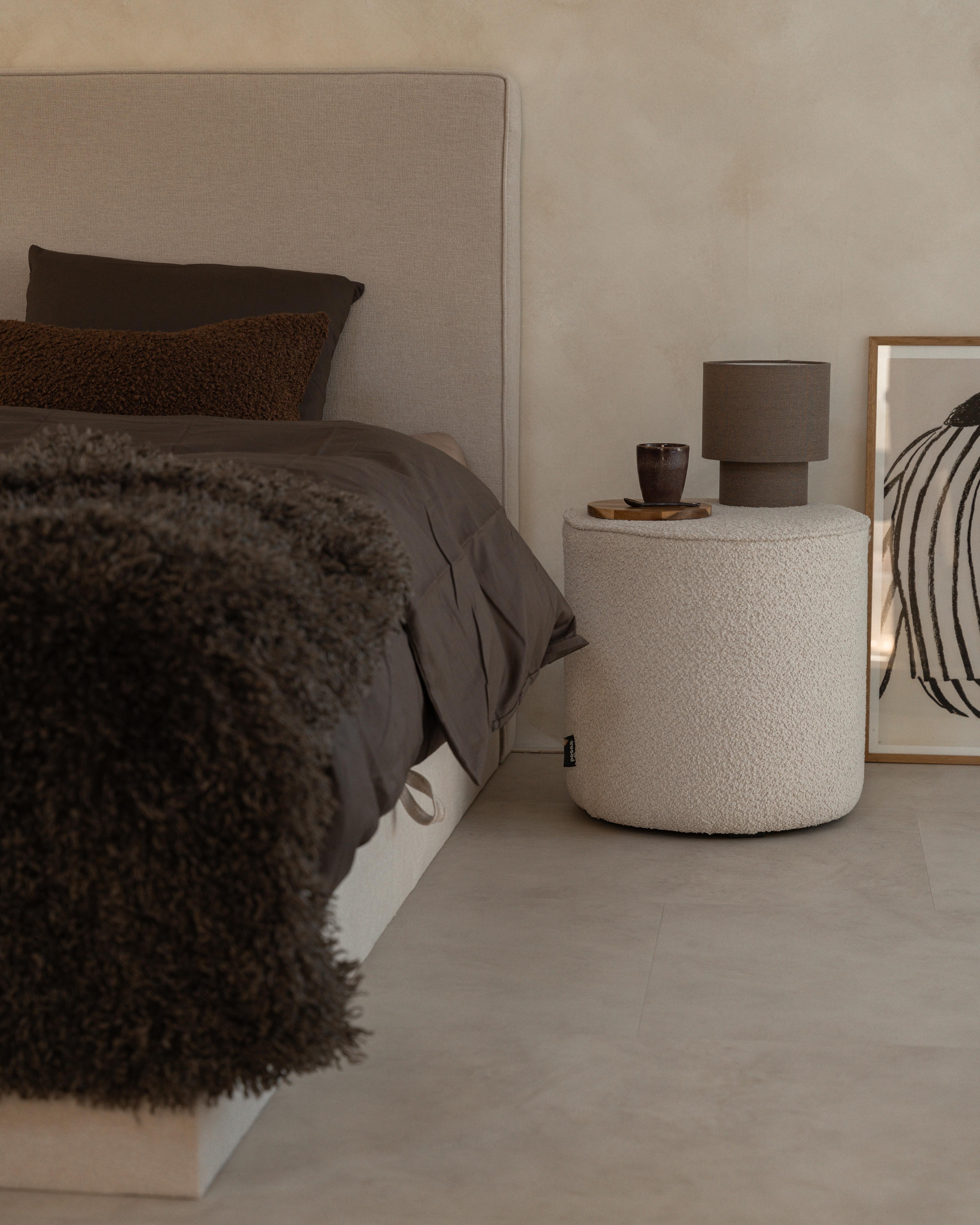 Boxspring met opbergruimte Stof MINISTER 180 x 200 cm Lichtbeige