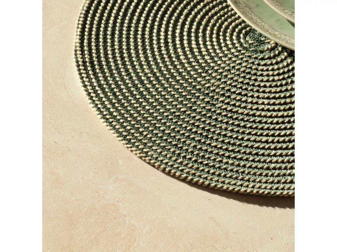 Novastyl - Lot6 Sets De Table Tisse Rond 36cm En Papier Et Coton Naturel Et Vert