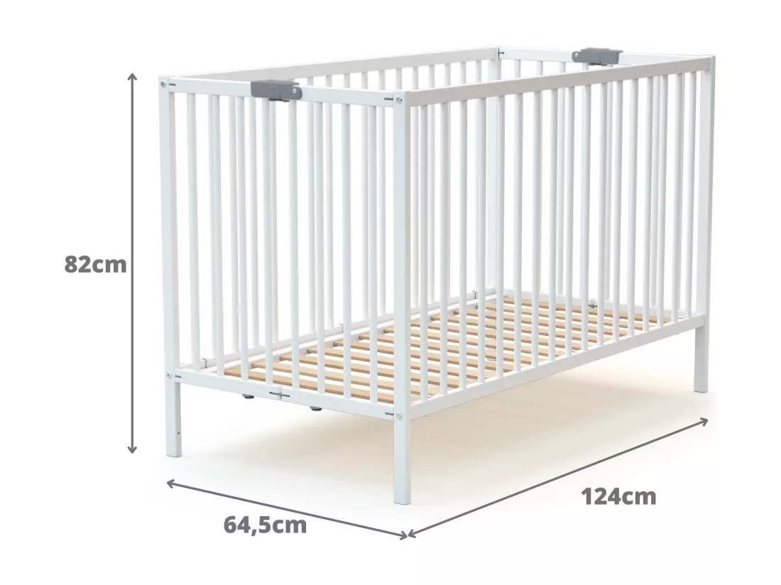 Lit bébé pliant 60 x 120 en bois Blanc avec matelas