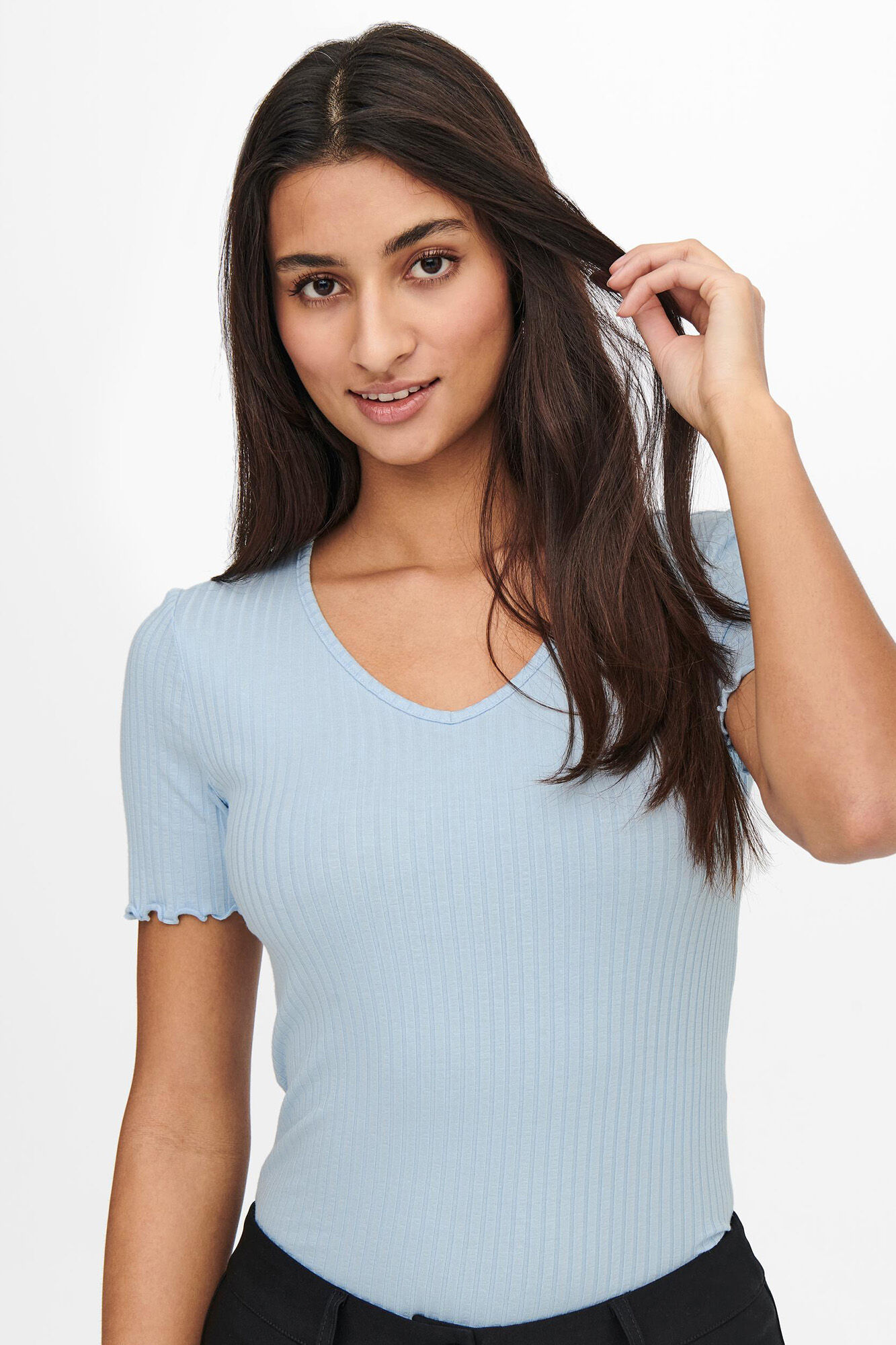 Blusa de manga curta com decote em V