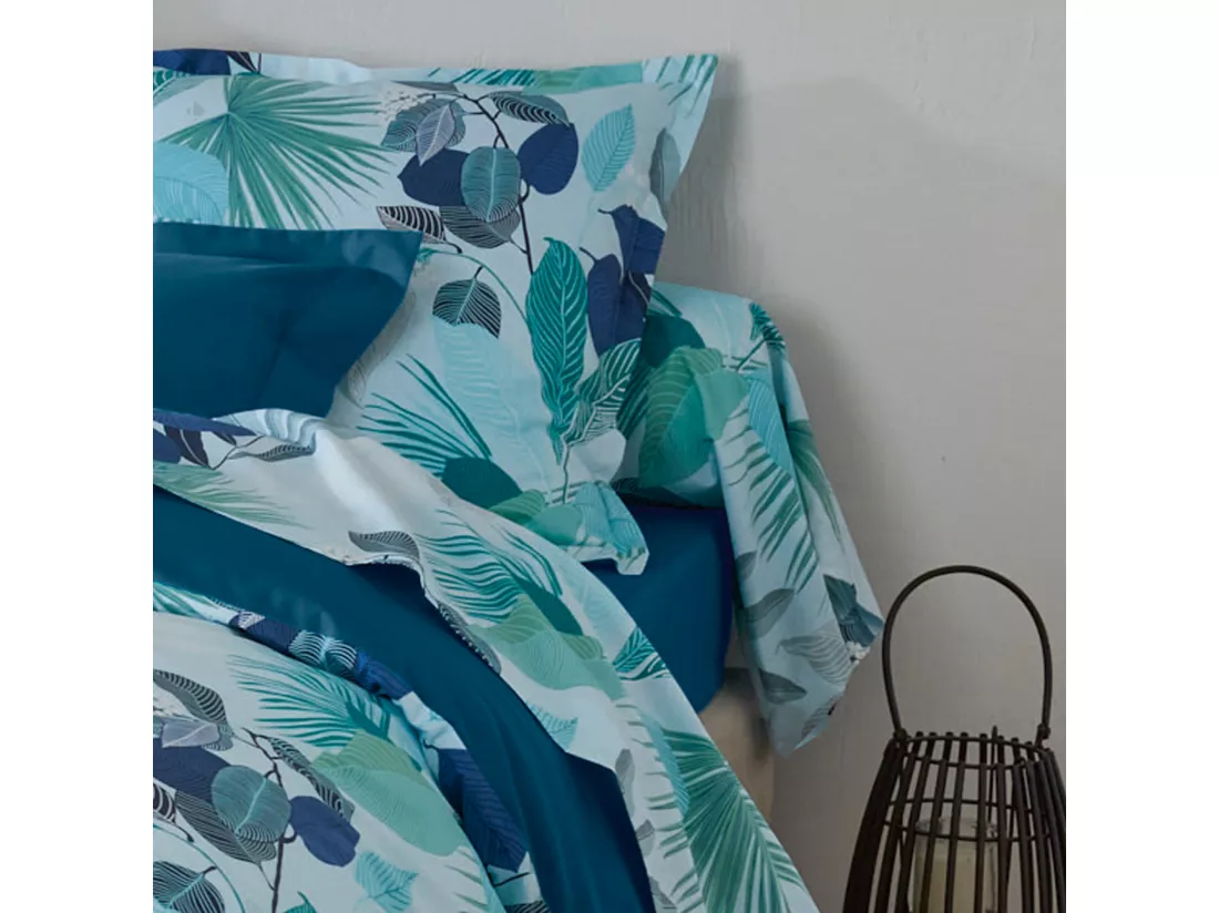 Taie de traversin 200x43 cm percale de coton MOOREA PACIFIC bleu/vert