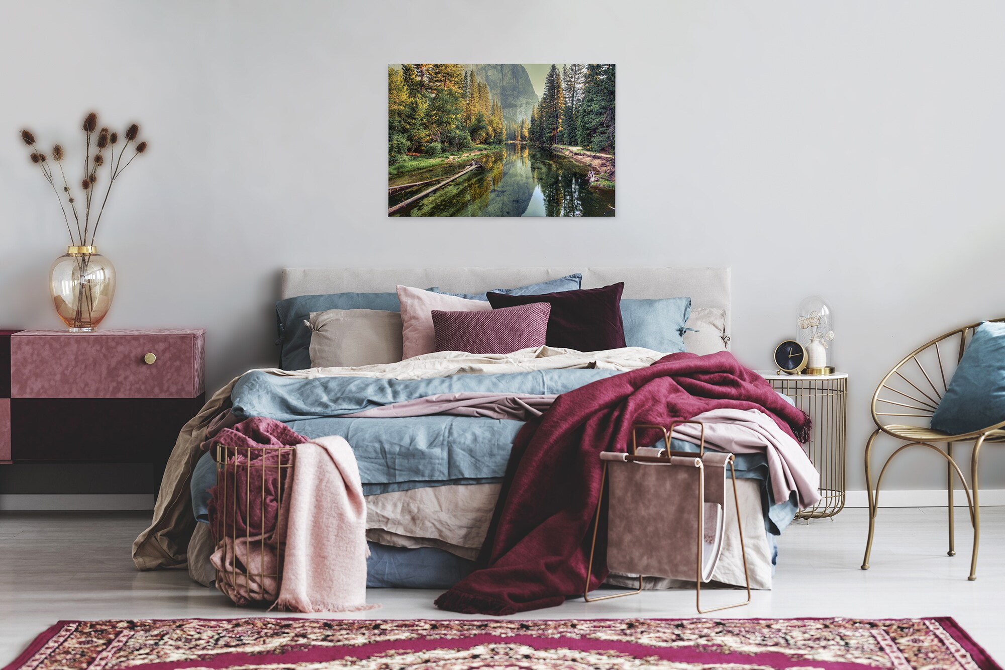 Leinwandbild Fluss Berge Grün Braun 90x60 DD120300 Keilrahmenbild Wandbild