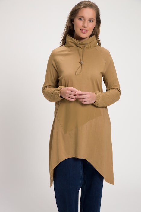 Longshirt, Stehkragen, Zipfelsaum, Langarm, Biobaumwolle