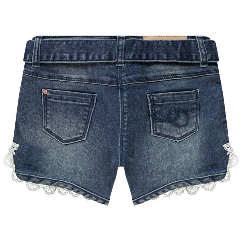 Short en jean délavé pour fille finition dentelle - Bleu