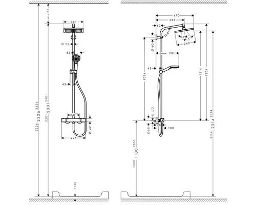 Douchekolom incl. thermostaat hansgrohe Crometta E Showerpipe 240 1jet chroom 27271000