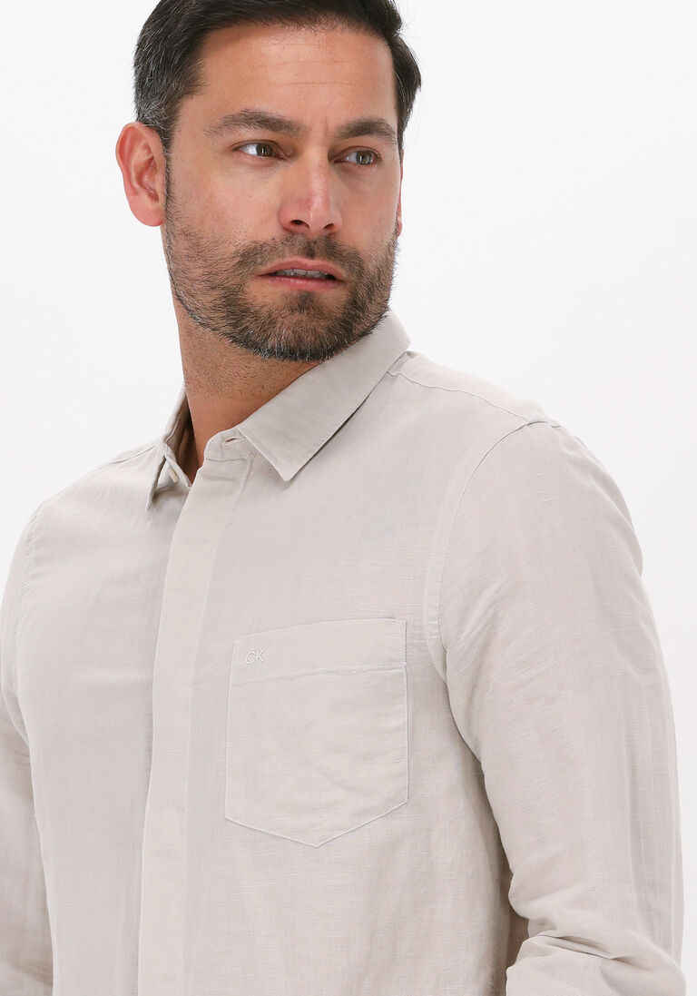CALVIN KLEIN beige calvin klein casual overhemd cotton linen chest pocket shirt