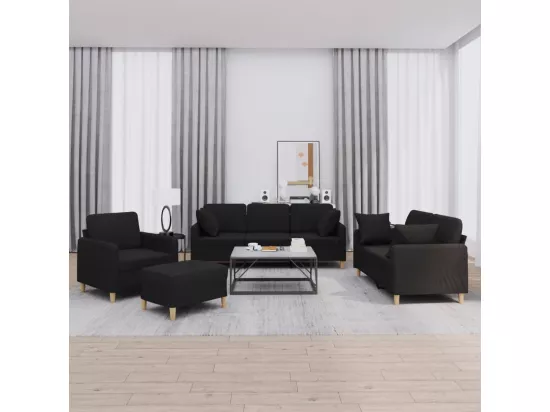 Ensemble de canapés 4 pièces avec coussins noir tissu