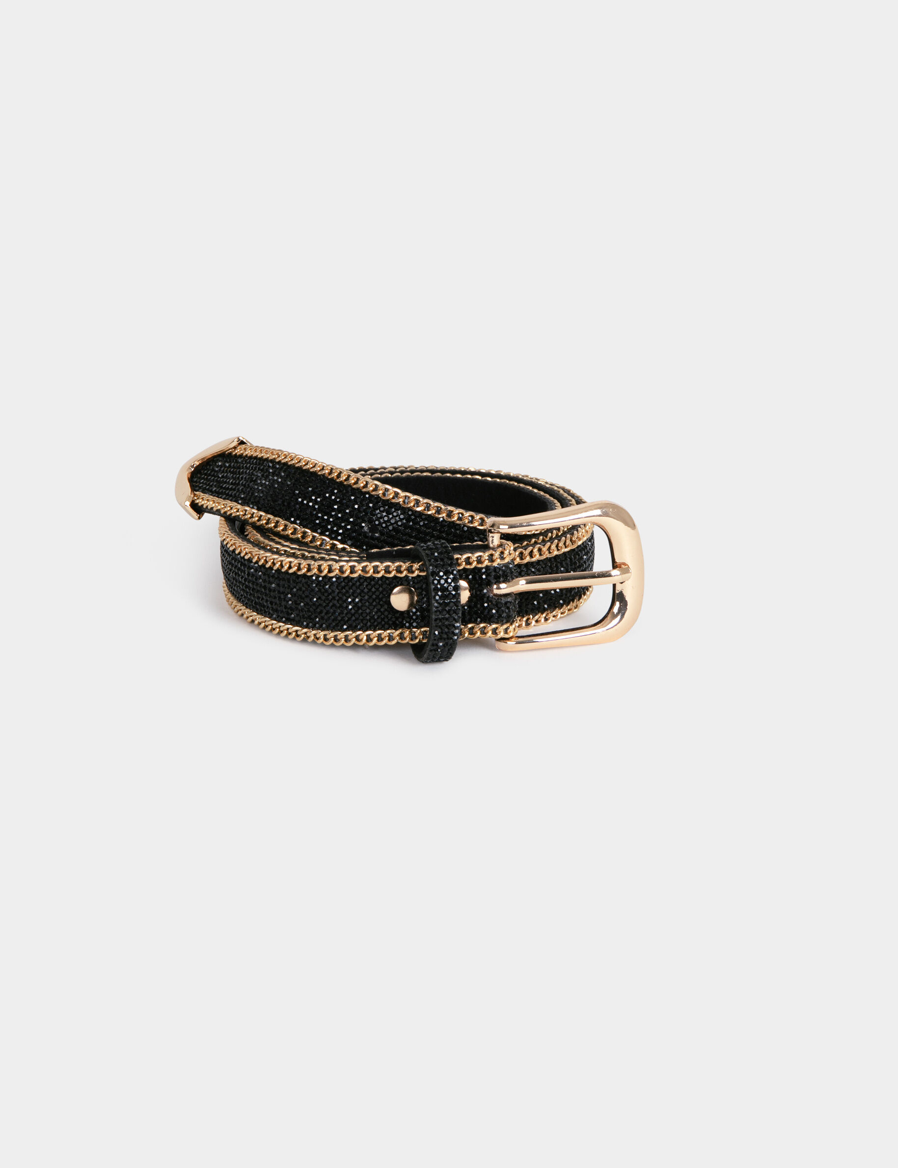 Ceinture avec détails chaînes et strass noir femme - noir