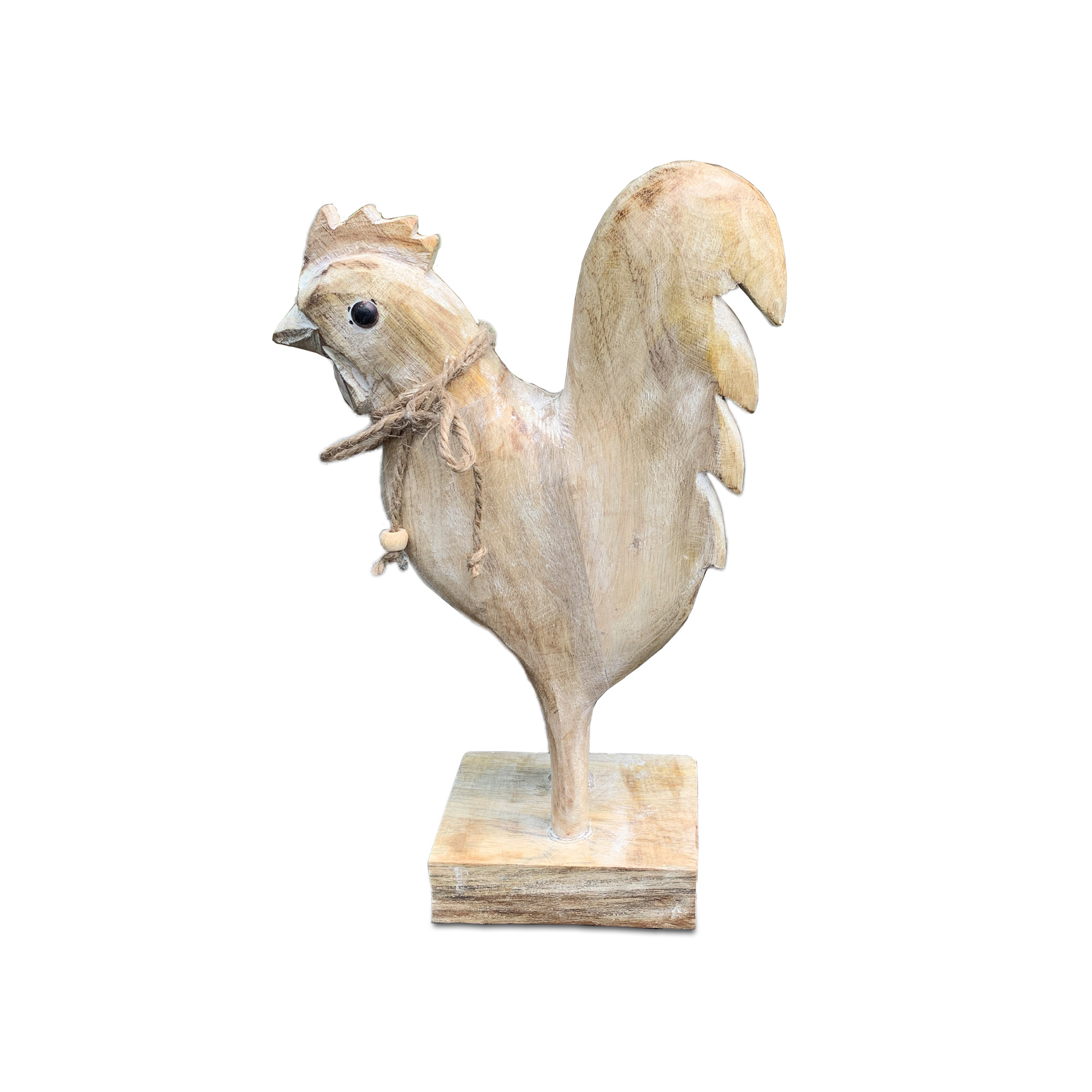 Holzfigur 'Hahn stehend', natur, B 18 cm, H 28 cm, L 7 cm von fischer's lagerhaus
