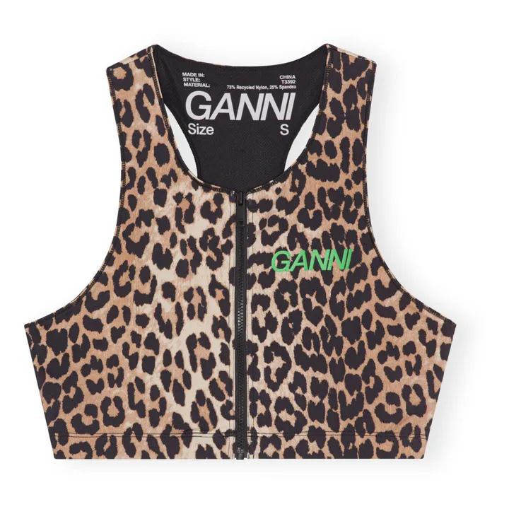 Ganni Brassière Dos Nageur Active Zippée Imprimée Matières Recyclées | Léopard