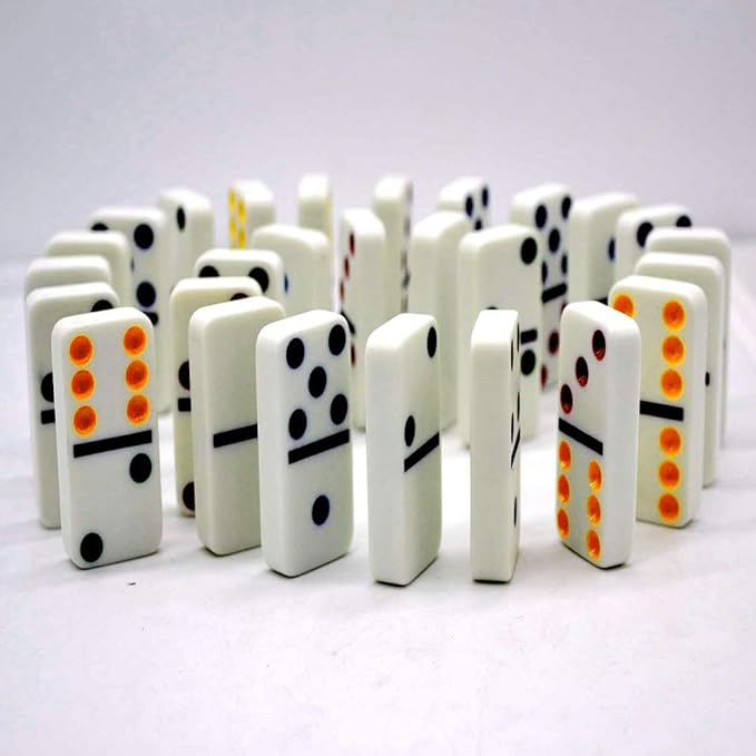 (29-tlg. Set) Domino Steine mit Punkten Gesellschafts Lege Spiel für Erwachsene / Kinder inkl. Metall Aufbewahrungsbox
