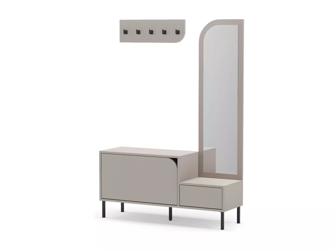 Silvar - Meuble d'entrée 2 portes avec miroir et portant en bois et métal H172cm - Beige