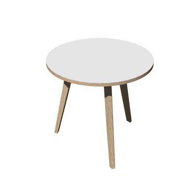 Table ronde - H74 cm - 80 cm - 3 pieds bois - plateau blanc
